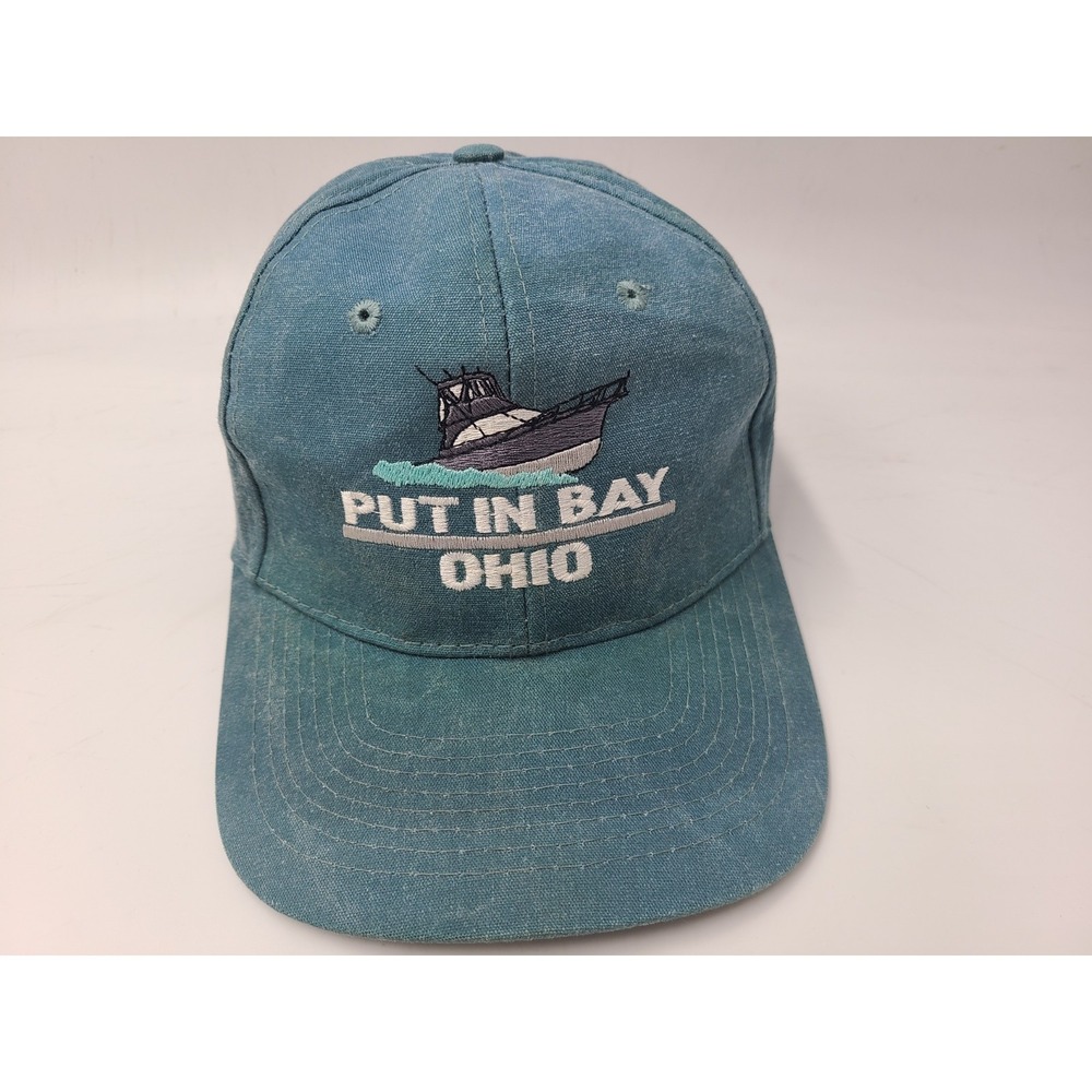 Vintage Put In Bay Ohio Boat Snapback Hat Cap Travel Souvenir Dad Men Women Blue